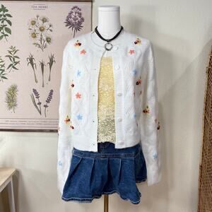 English Factory Floral Embroidered Cardigan Sweater Coquette Cutecore Femme L